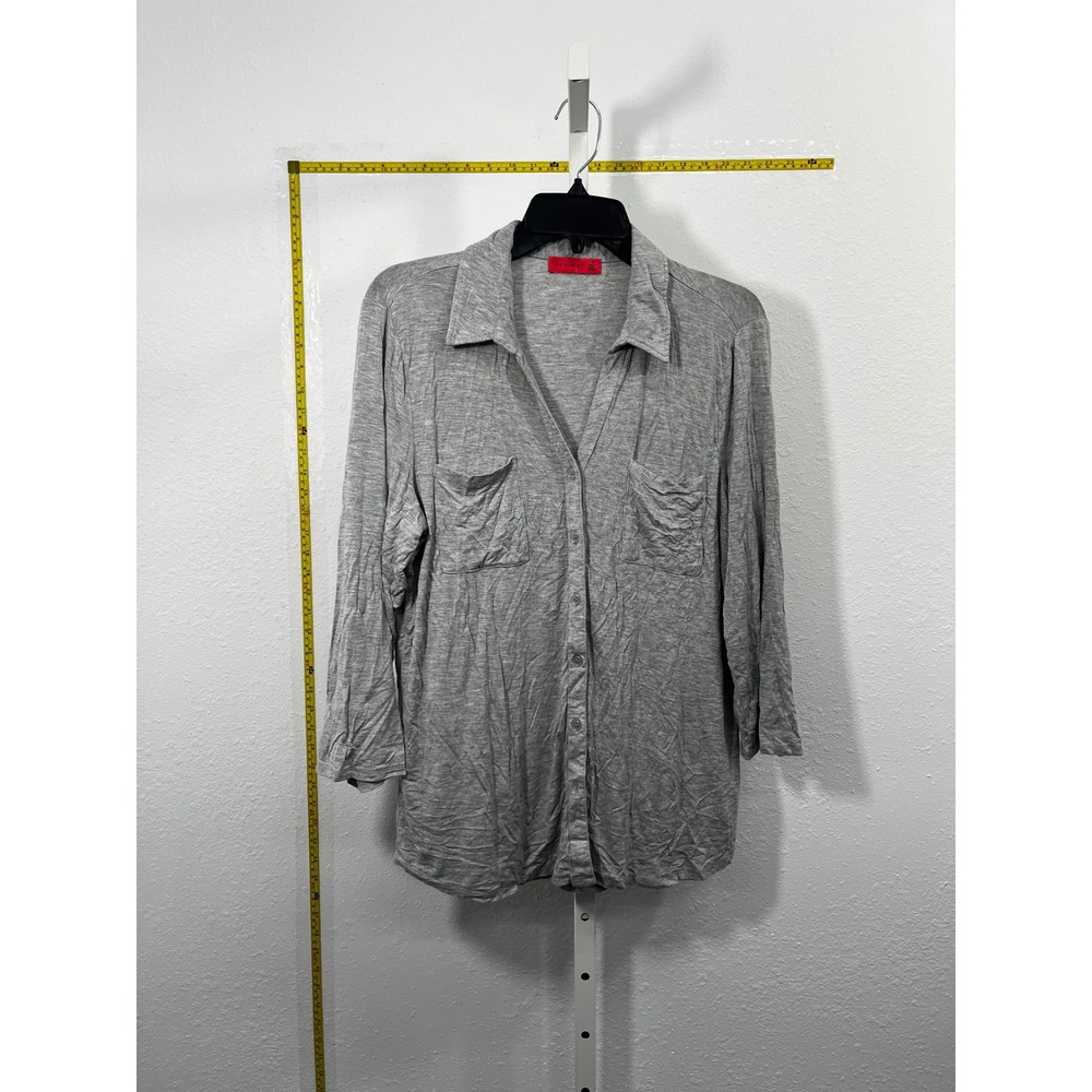 Love Scarlett Womens Large Gray Button Front 3/4 Sleeve Blouse Casual Top Pocket